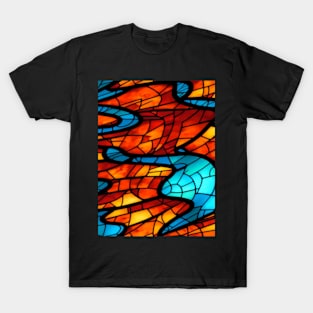 Stained Glass design pattern, seamless, red fire tone, geometrical, abstract design. T-Shirt